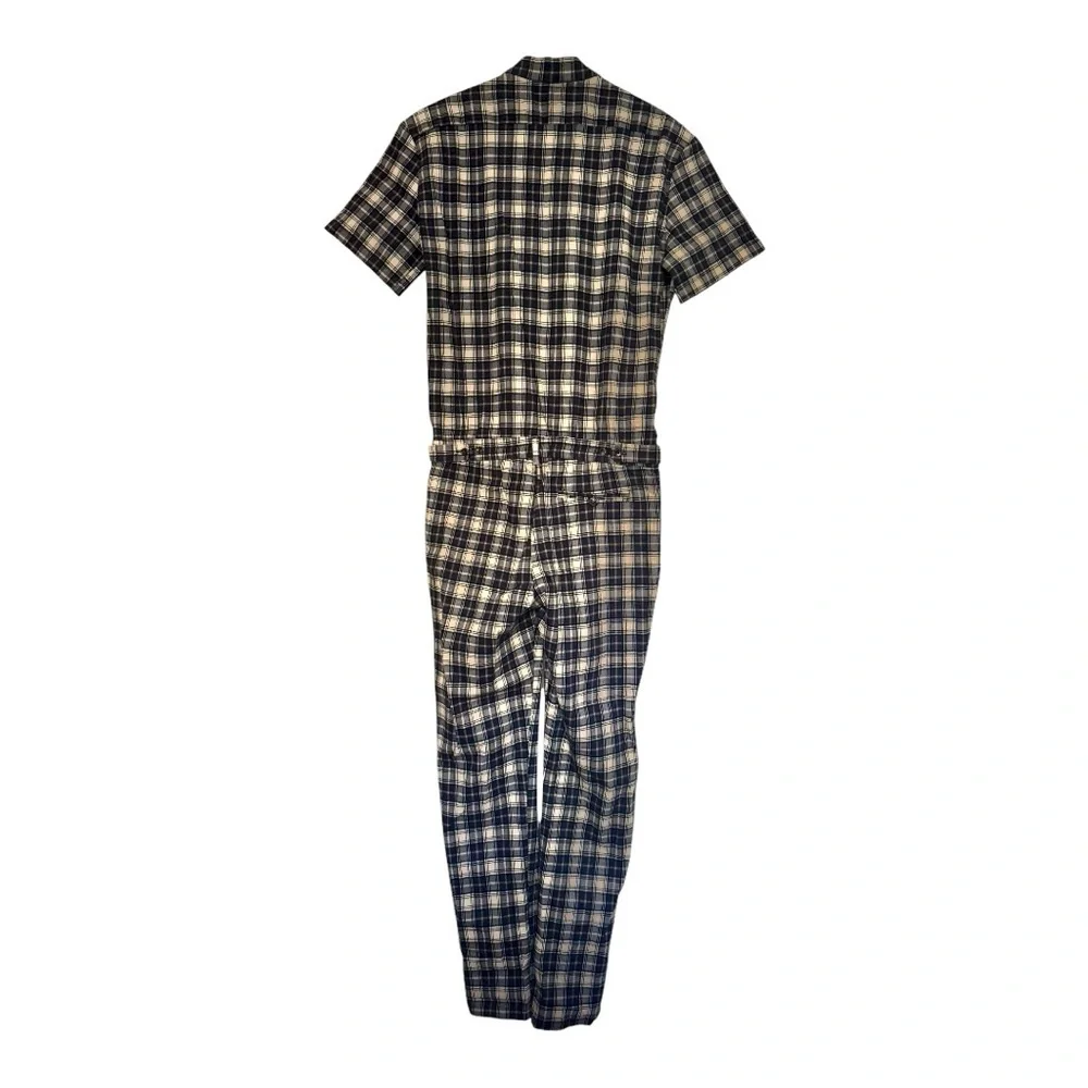 NWOT Men's ROMPERJACK short sleeved romper, jumpsuit, blue plaid flannel, size L